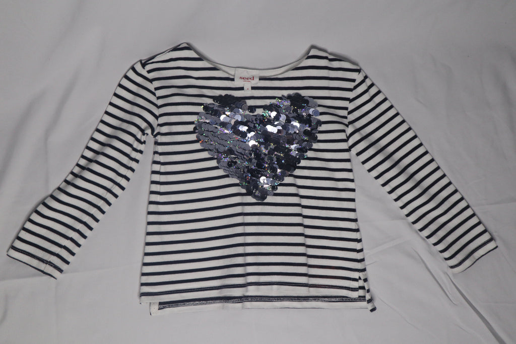 Seed Sequin Heart and Stripe Top