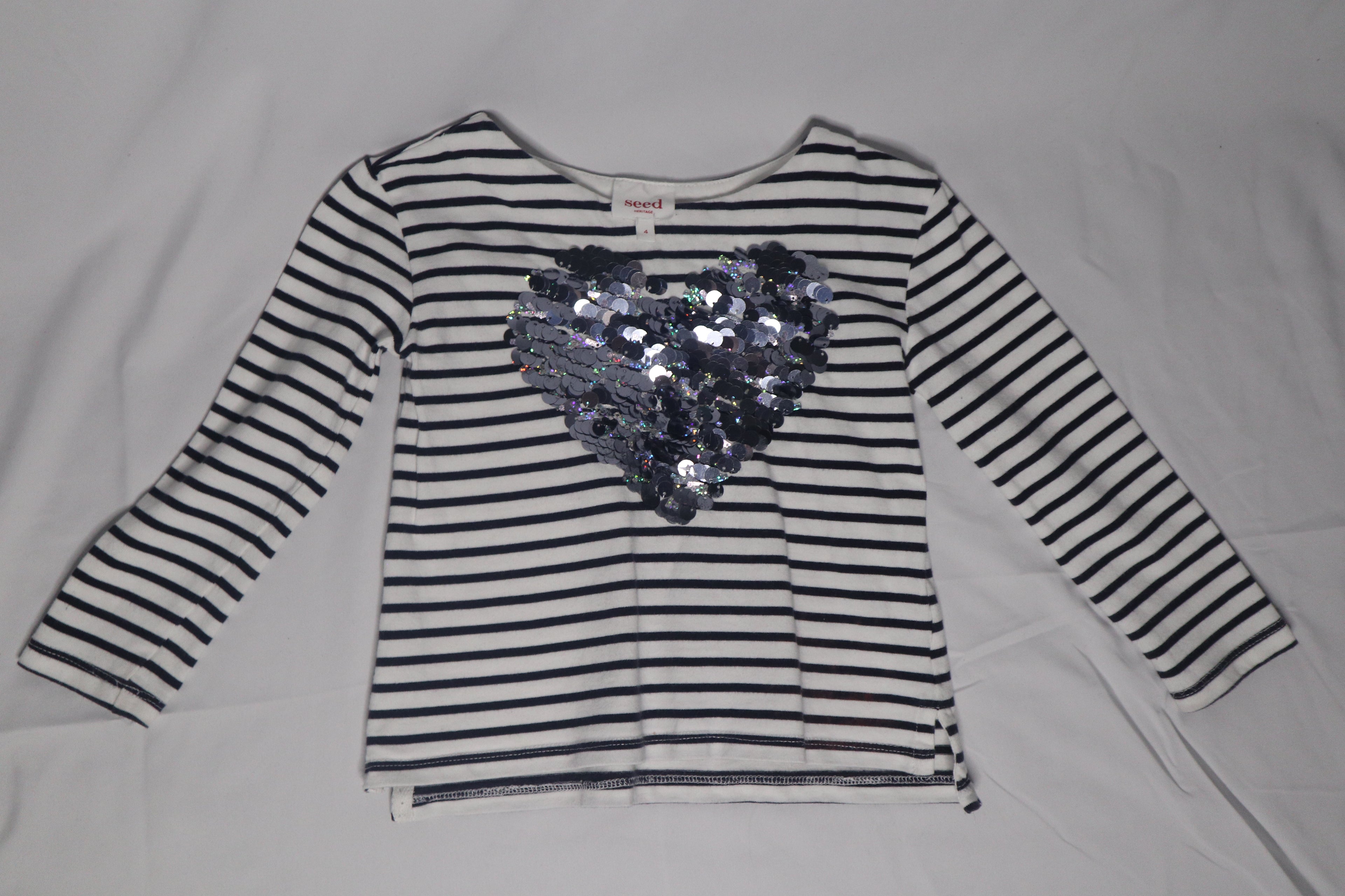 Seed Sequin Heart and Stripe Top