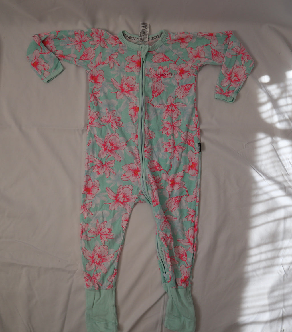 Bonds Green and Pink Flower Wondersuit
